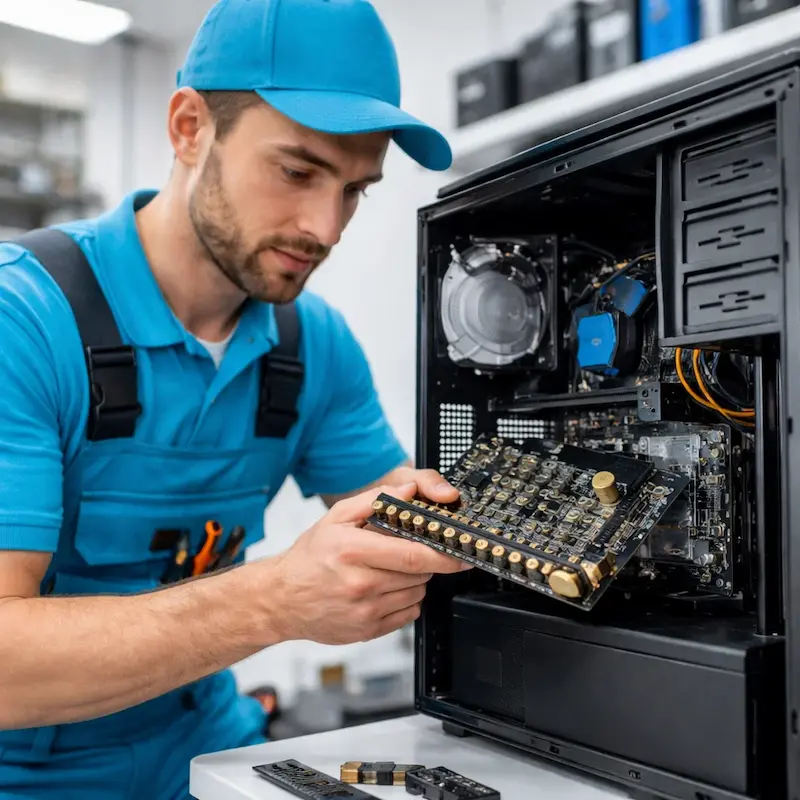 Мастер устанавливает звуковую карту на ПК в Подольске